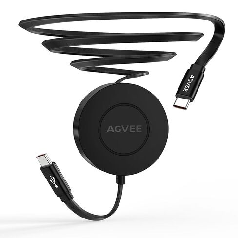 كابل شاحن AGVEE بطول 0.3 قدم ثابت / 2.3 قدم ممتد USB-A إلى C قابل للتركيب في اتجاه واحد وقابل للسحب 2.4 أمبير سلك شحن سريع، بحجم الجيب لهاتف iPhone 16 15 وSamsung وAndroid ومنظم المكتب، أسود in Kuwait