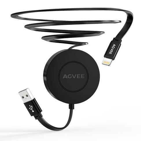 كابل شاحن AGVEE بطول 0.3 قدم ثابت / 2.3 قدم ممتد USB-A إلى C قابل للتركيب في اتجاه واحد وقابل للسحب 2.4 أمبير سلك شحن سريع، بحجم الجيب لهاتف iPhone 16 15 وSamsung وAndroid ومنظم المكتب، أسود in Kuwait