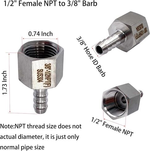 3 Pcs 304 Stainless Steel 1/2" Female NPT to 3/8" Hose ID Barb Hose Fitting Adaptor Connectors for Irrigation Systems, Air Compressors, Fuel Lines and Gas Pipes in Saudi Arabia