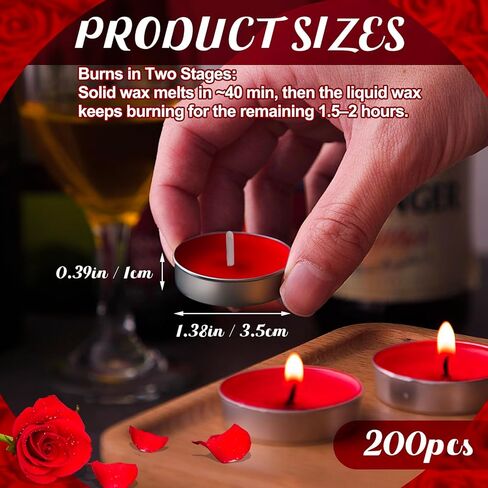 200 Pcs Tea Lights Candles Smokeless Tealight Candles Mini Tealight Candles Dripless Candles Bulk for Dinner Party Home Decoration Wedding Centerpiece Birthday Valentine's Day (Red) in Saudi Arabia
