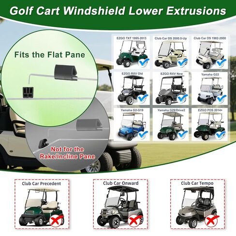 Golf Cart Foldable Windshield Bottom Retaining Clips Set 2 PCS for EZGO/Yamaha/Club Car DS, Folding Windscreen Window Glass Bumper Extrusion for Flat Pane Installation - Rectangular Shape in Saudi Arabia