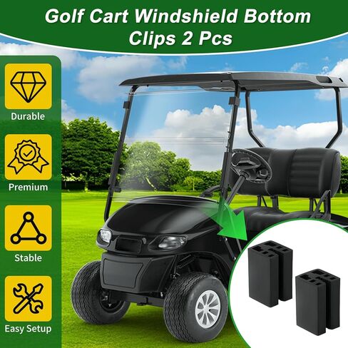 Golf Cart Foldable Windshield Bottom Retaining Clips Set 2 PCS for EZGO/Yamaha/Club Car DS, Folding Windscreen Window Glass Bumper Extrusion for Flat Pane Installation - Rectangular Shape in Saudi Arabia