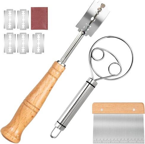 Hand Crafted Bread Lame Premium Sourdough Scoring Tool Bread Making Tools Set of 3 pieces Bread Knife(5 Blades) with Danish Dough Whisk and Dough Scraper Bread Cutter in Saudi Arabia