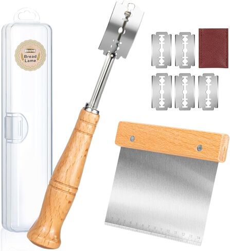 Hand Crafted Bread Lame Premium Sourdough Scoring Tool Bread Making Tools Set of 3 pieces Bread Knife(5 Blades) with Danish Dough Whisk and Dough Scraper Bread Cutter in Saudi Arabia