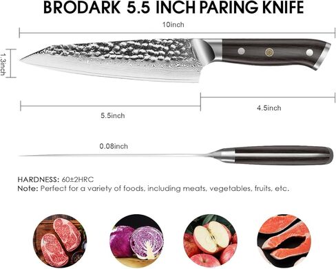 BRODARK Paring Knife, Damascus Utility Knife 5 inch, Japanese VG10 Steel Core Ultra Sharp Peeling Knife with Ebony Handle, Hand Made with Gift Box, Holiday Gifts in Saudi Arabia