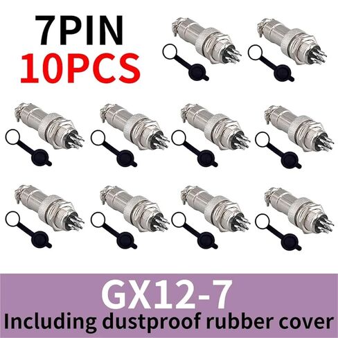 10PCS Metal Connector GX12 Panel Circular Socket 2pin 3Pin 4Pin 5Pin 6Pin 7Pin 5A 125v M12(7Pin Rubber cap10PCS) in Saudi Arabia