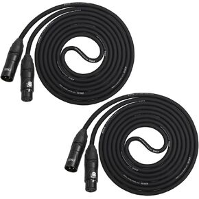 LyxPro Cable Pack: 2 Black - 10 Ft - XLR Male to Female 4-Conductor Star Quad Professional Microphone Cables. Low Noise & Sound Clarity – Road Worthy in Saudi Arabia
