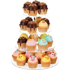 4 Tier Cupcake Stand for 50 Cupcakes, Clear Acrylic Cupcake Tower, Cupcake Holder for Parties, Weddings, Birthdays, Clear Dessert Display Ease of Assembly High Stability (Square) in Saudi Arabia