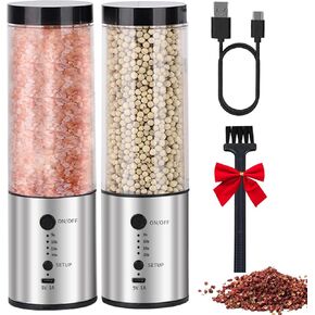 Electric Salt & Pepper Grinder Set- Dual Pack Rechargeable Automatic Pepper Mill with Storage Base, Adjustable Coarseness, Type-C Charging, Each 40ml Capacity for Kitchen, Travel & Gift in Saudi Arabia