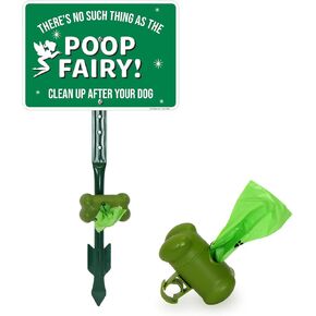 SmartSign Funny 'There's No Such Thing As The Poop Fairy! Clean Up After Your Dog' Yard Sign - 10" x 7" Sign with Sturdy Stake, 40 mil Aluminum Sign, 21-inch Tall Sign/Stake Kit, Green/White, USA-Made in Kuwait