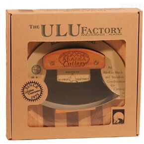 Alaska Ulu Knife Set Curved Knife with Wood Handle plus Chopping Board Mezzaluna Made in Alaska USA Ulu Factory in Saudi Arabia