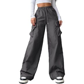 Baggy Cargo Pants Women High Waisted Wide Leg Trousers Loose Fit Quick Dry Workout Hiking Pant Drawstring Pockets in Saudi Arabia