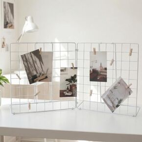 Foldable Double-sided Desktop Photo Display Rack & Grid Display Board With 20 Wooden Clips – Photo & Accessory Organizer For Home Office Black in Saudi Arabia