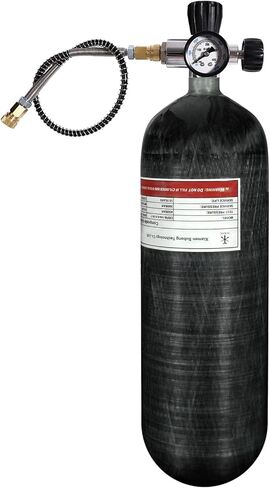 خزان هواء TUDIVING 6.8L/414ci من ألياف الكربون HPA (ليس نقطة)، صمام قياس فلور نظام الهواء PCP 4500 رطل لكل بوصة، خرطوم ضغط عالي 24 بوصة مع فصل سريع مزدوج in Kuwait