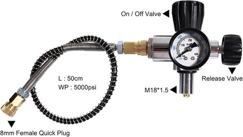 خزان هواء TUDIVING 6.8L/414ci من ألياف الكربون HPA (ليس نقطة)، صمام قياس فلور نظام الهواء PCP 4500 رطل لكل بوصة، خرطوم ضغط عالي 24 بوصة مع فصل سريع مزدوج in Kuwait