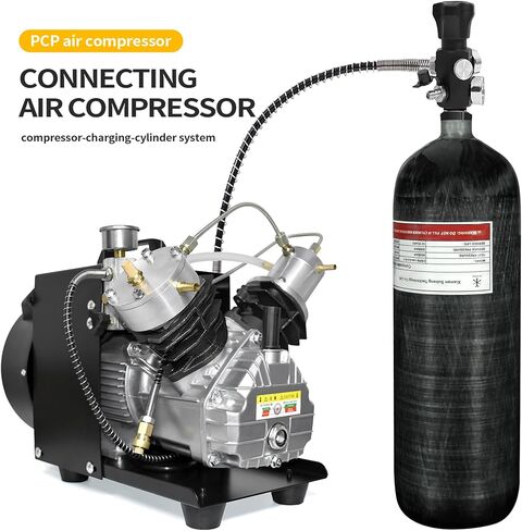 خزان هواء TUDIVING 6.8L/414ci من ألياف الكربون HPA (ليس نقطة)، صمام قياس فلور نظام الهواء PCP 4500 رطل لكل بوصة، خرطوم ضغط عالي 24 بوصة مع فصل سريع مزدوج in Kuwait
