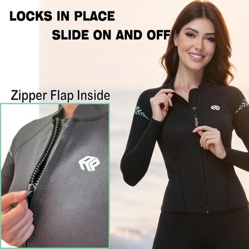 Wetsuit Women Top Jacket Neoprene Wet Suit for Women Cold Water Swimming Jacket Long Sleeve Dive Scuba Wet Suit Shirt Front Zip Wetsuits Shirts Vest for Spearfishing,Snorkeling,Surfing in Saudi Arabia