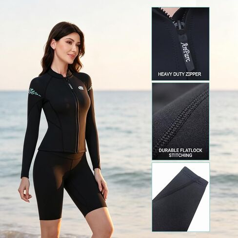 Wetsuit Women Top Jacket Neoprene Wet Suit for Women Cold Water Swimming Jacket Long Sleeve Dive Scuba Wet Suit Shirt Front Zip Wetsuits Shirts Vest for Spearfishing,Snorkeling,Surfing in Saudi Arabia