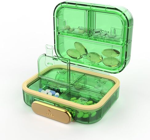 Travel Pill Organizer, Waterproof Weekly Pill Box 7 Day, Portable Container for Purse Pocket, Removable Compartments Daily Supplements Case, Airtight Storage for Outdoor (Green) in Saudi Arabia