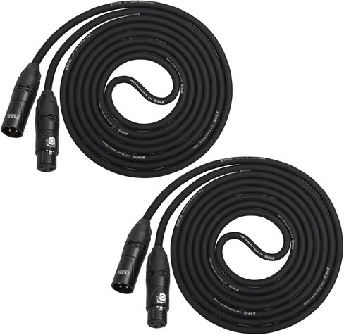 LyxPro Cable Pack: 2 Black - 10 Ft - XLR Male to Female 4-Conductor Star Quad Professional Microphone Cables. Low Noise & Sound Clarity – Road Worthy in Saudi Arabia