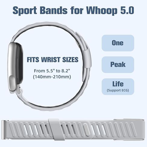 أحزمة سيليكون Getino متوافقة مع Whoop 5.0 Band One، Peak، Life MG، حزام إكسسوارات رياضي مقاوم للماء قابل للتنفس وقابل للتعديل لتتبع أنشطة اللياقة البدنية Whoop Band 5.0، GrayBlack in Kuwait