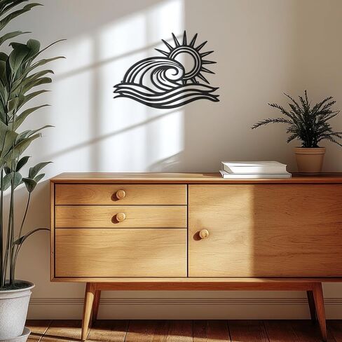 Pelopy Sun Metal Wall Art مجردة شروق الشمس غروب الشمس علامة الحد الأدنى خط أسود جدار الفن ديكور البحر موجة الحديثة ديكور معلق لغرفة المعيشة المطبخ غرفة نوم في الهواء الطلق هدايا هووسورمينغ 16.9 × 12.2 بوصة in Kuwait