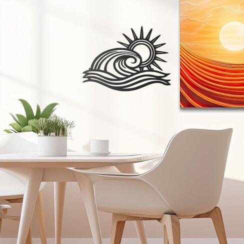Pelopy Sun Metal Wall Art مجردة شروق الشمس غروب الشمس علامة الحد الأدنى خط أسود جدار الفن ديكور البحر موجة الحديثة ديكور معلق لغرفة المعيشة المطبخ غرفة نوم في الهواء الطلق هدايا هووسورمينغ 16.9 × 12.2 بوصة in Kuwait