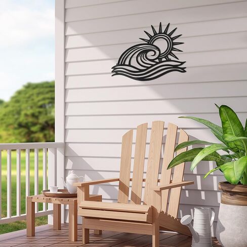 Pelopy Sun Metal Wall Art مجردة شروق الشمس غروب الشمس علامة الحد الأدنى خط أسود جدار الفن ديكور البحر موجة الحديثة ديكور معلق لغرفة المعيشة المطبخ غرفة نوم في الهواء الطلق هدايا هووسورمينغ 16.9 × 12.2 بوصة in Kuwait