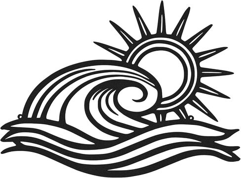 Pelopy Sun Metal Wall Art مجردة شروق الشمس غروب الشمس علامة الحد الأدنى خط أسود جدار الفن ديكور البحر موجة الحديثة ديكور معلق لغرفة المعيشة المطبخ غرفة نوم في الهواء الطلق هدايا هووسورمينغ 16.9 × 12.2 بوصة in Kuwait