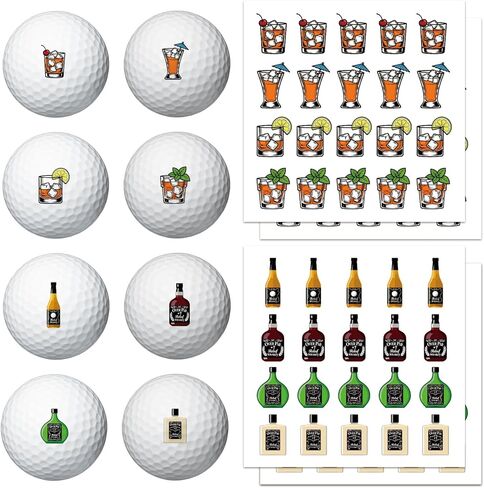 PLIGREAT 4 Sheets Golf Ball Marker Stickers 80 Pcs Creative Drink Wine Bottle Pattern Golf Ball Marking Decals for Identify Golfer Balls Waterproof Markers Golfer Gift Golfing Accessories in Saudi Arabia