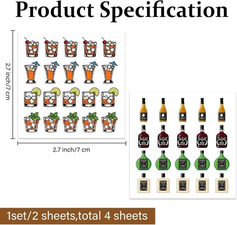 PLIGREAT 4 Sheets Golf Ball Marker Stickers 80 Pcs Creative Drink Wine Bottle Pattern Golf Ball Marking Decals for Identify Golfer Balls Waterproof Markers Golfer Gift Golfing Accessories in Saudi Arabia