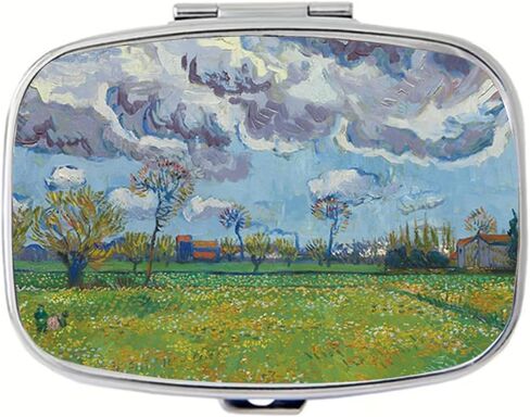 Oil Painting Pill Box-2 Field Small Pill Case for Purse & Pocket Travel Portable Metal Medicine Box with Mirror for Vitamins Medication Fish Oil Supplements Jewelry Gifts for Women (YH4655) in Saudi Arabia