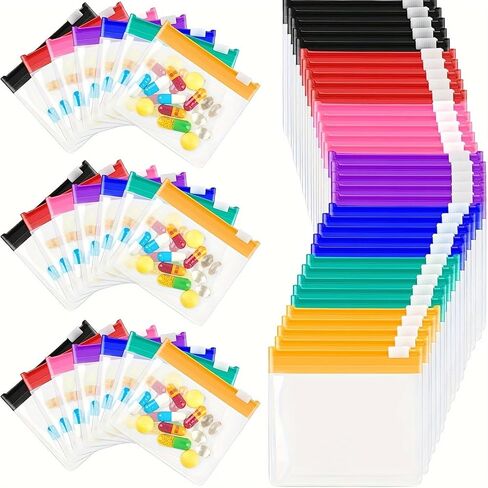5pack Extra Thick Reusable Pill Pouches with Slider Zipper, Transparent Small Medicine Bags for Travel, Waterproof Daily Pill Organizer Pouch for Vitamins Random Color in Saudi Arabia