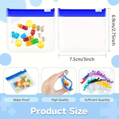 5pack Extra Thick Reusable Pill Pouches with Slider Zipper, Transparent Small Medicine Bags for Travel, Waterproof Daily Pill Organizer Pouch for Vitamins Random Color in Saudi Arabia