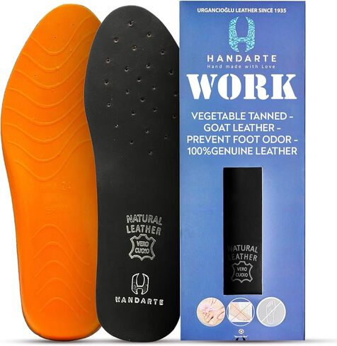 HANDARTE Memory Foam Work Insoles for Standing All Day | Premium Leather Boot Inserts for Men/Women | Durable - 100% Natural Goatskin & Anti Sweat (US W9.5/M8 | EU41) in Saudi Arabia