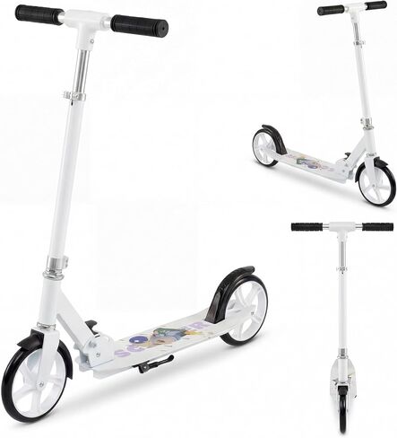 GYMAX Scooter for Teens & Adults, 220LBS Folding Kick Scooters with Height Adjustable Handle Bar & Heavy Duty ABEC-7 Bearings, Smooth Riding with 8" Large PU Wheel, Freestanding Kickstand in Saudi Arabia