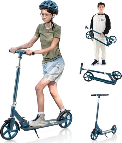 GYMAX Scooter for Teens & Adults, 220LBS Folding Kick Scooters with Height Adjustable Handle Bar & Heavy Duty ABEC-7 Bearings, Smooth Riding with 8" Large PU Wheel, Freestanding Kickstand in Saudi Arabia