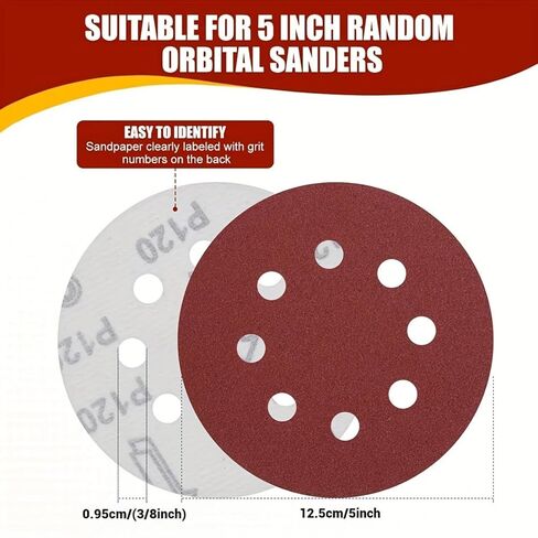 45 Pcs 5 Inch Sandpaper Discs, with Grits of 40, 80, 120, 180, 240, 320, 400, 600, and 800 Grit Hook and Loop Sandpaper for Use with Random Track Sanders. in Saudi Arabia