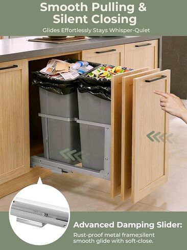 FOHERE سحب سلة المهملات تحت الخزانة، 35QT × 2 صندوق قمامة ناعم الإغلاق تحت الحوض مع شرائح تمديد كاملة، حاوية نفايات إعادة التدوير المزدوجة شديدة التحمل لخزانة المطبخ، المغسلة، 2 صناديق متضمنة in Saudi Arabia