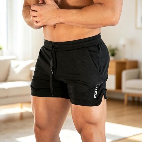 Men's Gym Shorts Quick Dry Athletic Running Shorts with Pockets Drawstring for Workout Black M in Saudi Arabia