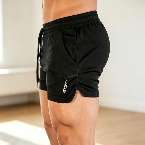 Men's Gym Shorts Quick Dry Athletic Running Shorts with Pockets Drawstring for Workout Black M in Saudi Arabia