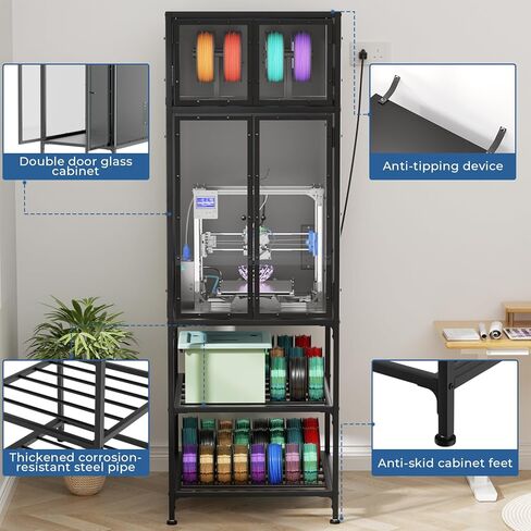 3D Printer Cabinet with Double Layer 3D Printer Filament Storage Rack, T-Shaped Filament Bar & Noise-Reducing, Dust-Proof Design, Suitable for Studio, Office Storage and Organization in Saudi Arabia