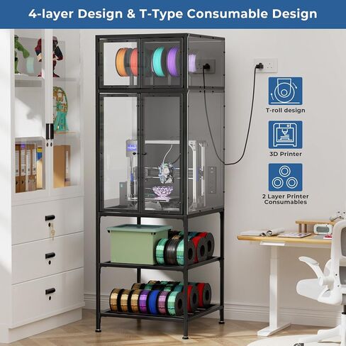 3D Printer Cabinet with Double Layer 3D Printer Filament Storage Rack, T-Shaped Filament Bar & Noise-Reducing, Dust-Proof Design, Suitable for Studio, Office Storage and Organization in Saudi Arabia