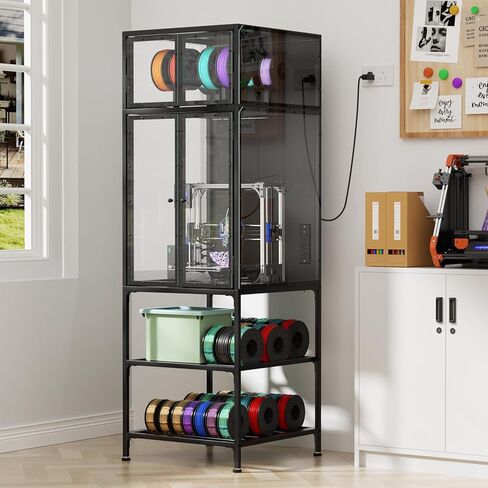 3D Printer Cabinet with Double Layer 3D Printer Filament Storage Rack, T-Shaped Filament Bar & Noise-Reducing, Dust-Proof Design, Suitable for Studio, Office Storage and Organization in Saudi Arabia