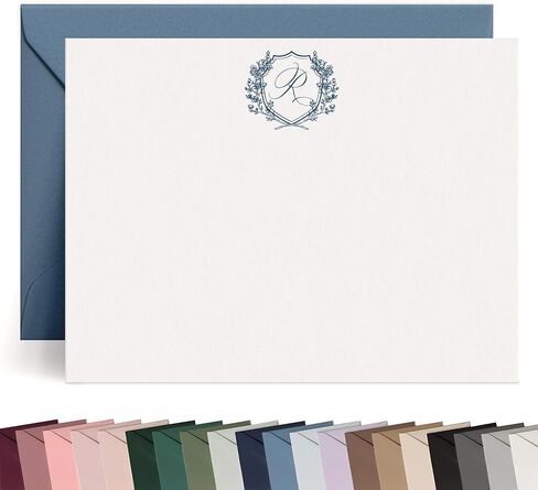 Personalized Stationery Note Cards w/Envelopes 2 Letter Monograms & Name Stationary Kit for All Occasions Personalized Card for Women Monogrammed Stationery Note Cards - Rosalina Mono Flat in Kuwait