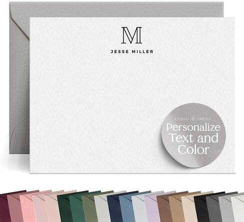 Personalized Stationery Note Cards w/Envelopes 2 Letter Monograms & Name Stationary Kit for All Occasions Personalized Card for Women Monogrammed Stationery Note Cards - Rosalina Mono Flat in Kuwait