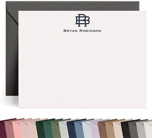 Personalized Stationery Note Cards w/Envelopes 2 Letter Monograms & Name Stationary Kit for All Occasions Personalized Card for Women Monogrammed Stationery Note Cards - Rosalina Mono Flat in Kuwait