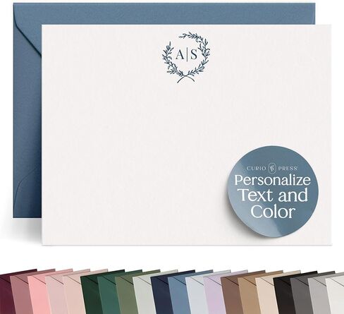 Personalized Stationery Note Cards w/Envelopes 2 Letter Monograms & Name Stationary Kit for All Occasions Personalized Card for Women Monogrammed Stationery Note Cards - Rosalina Mono Flat in Kuwait