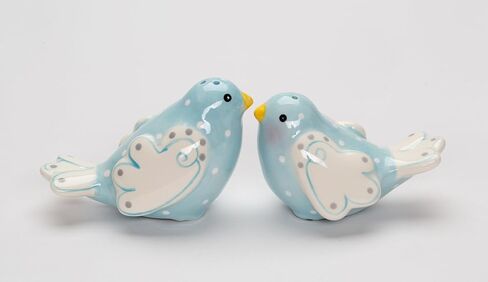 Fine Ceramic Lovebird Bluebird Pastel Baby Blue Bird with White Wings and White Polka Dots Design Salt and Pepper Shakers Set, 3-5/8" L in Saudi Arabia