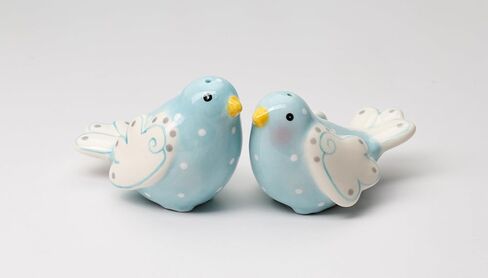 Fine Ceramic Lovebird Bluebird Pastel Baby Blue Bird with White Wings and White Polka Dots Design Salt and Pepper Shakers Set, 3-5/8" L in Saudi Arabia